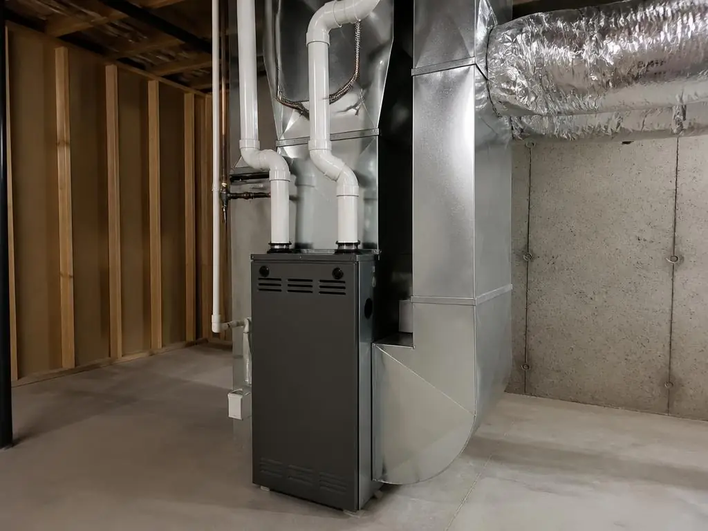 New gas furnace installed in a Brunswick, OH basement with sealed ductwork