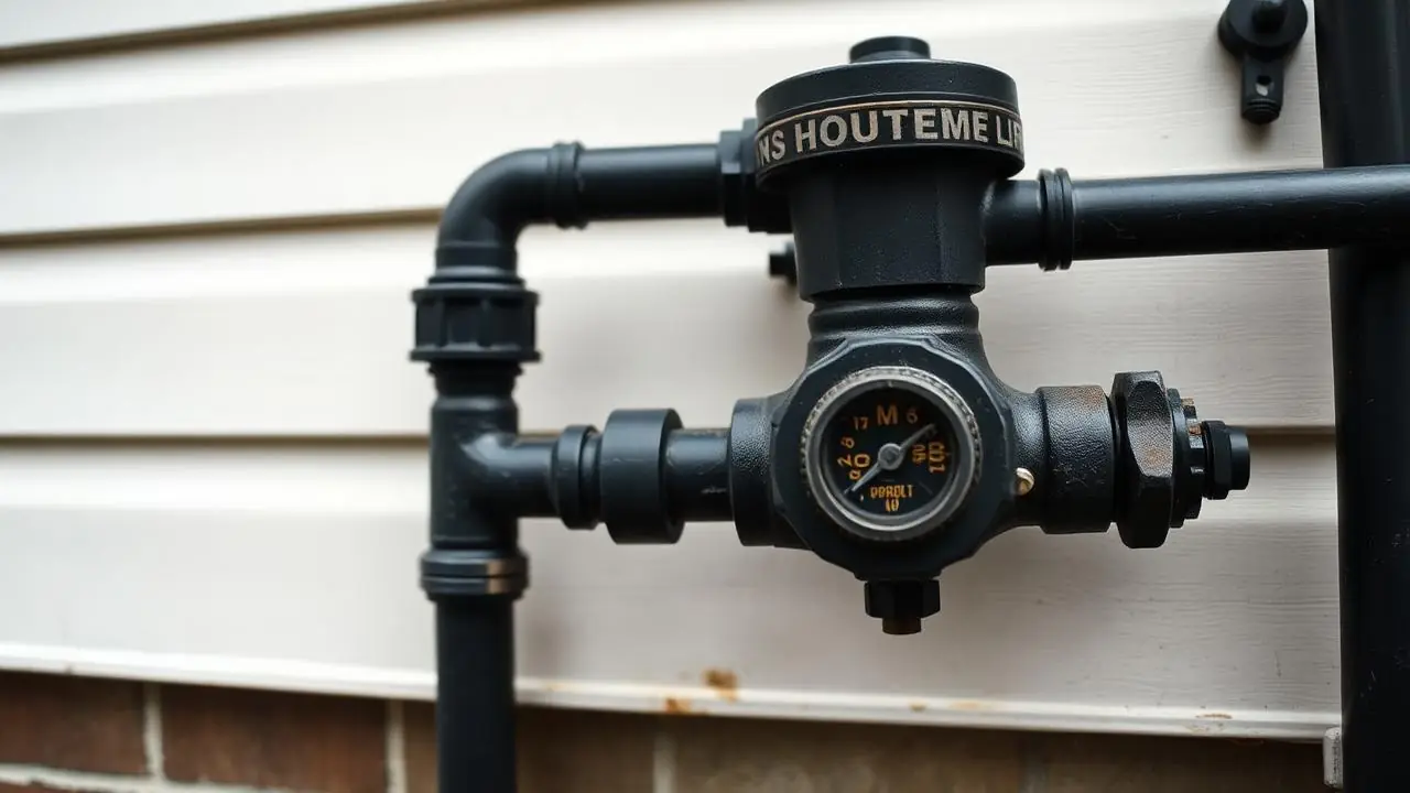 Black iron gas piping at a residential meter